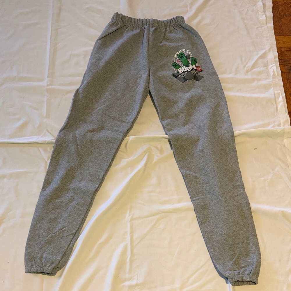 Gray Kids Sweatpants with Minecraft Graphic